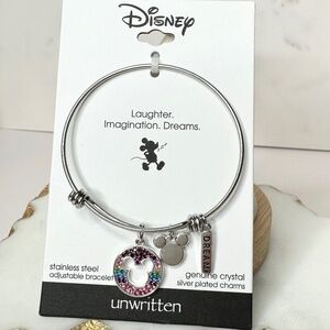 Unwritten Disney Stainless Steel Adjustable Bracelet Genuine Crystal Silver NWT
